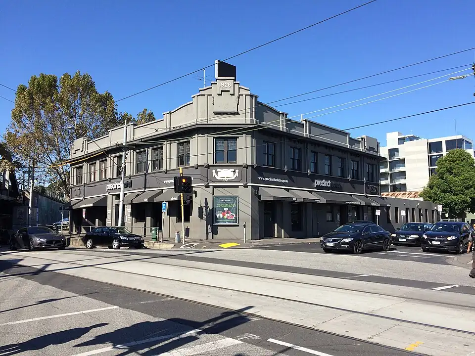 The Precinct Hotel on the corner of Swan and Cremorne Streets, May 2017